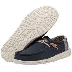 Wally Break Stitch - Navy -Timeless Shoes Shop 110792568 WALLY LINEN NATURAL NAVY LEFT 3 1